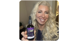 Lisa relaxed in bed sharing her Yu Sleep experience of falling asleep faster and feeling calm