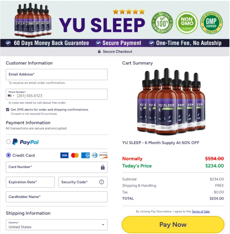 Yu Sleep secure checkout page for safe and protected online order processing